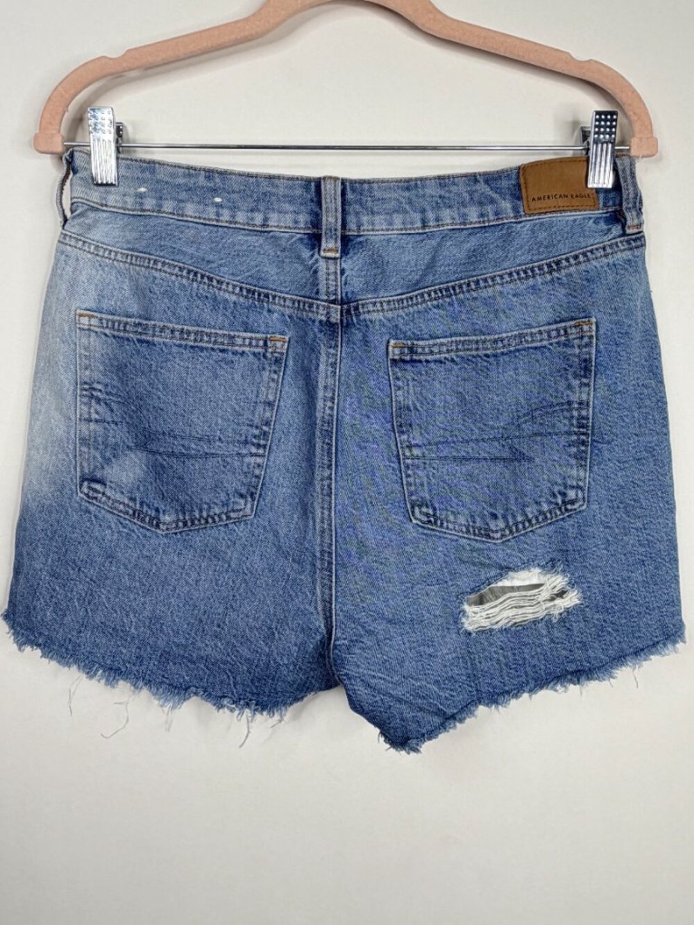 American Eagle Outfitters Ripped Denim Short Acid Wash 8 #A3109 - Picture 3 of 7